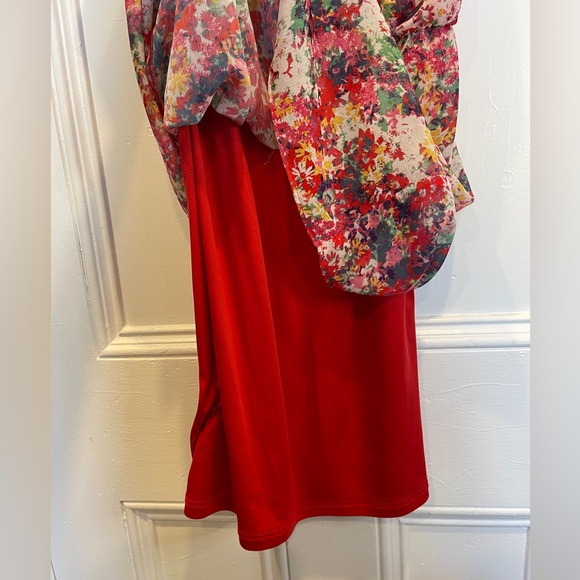 Promod Floral A-Line Sleeveless Gathered Scoop Neck Midi Dress w Attached Lining - Picture 4 of 5